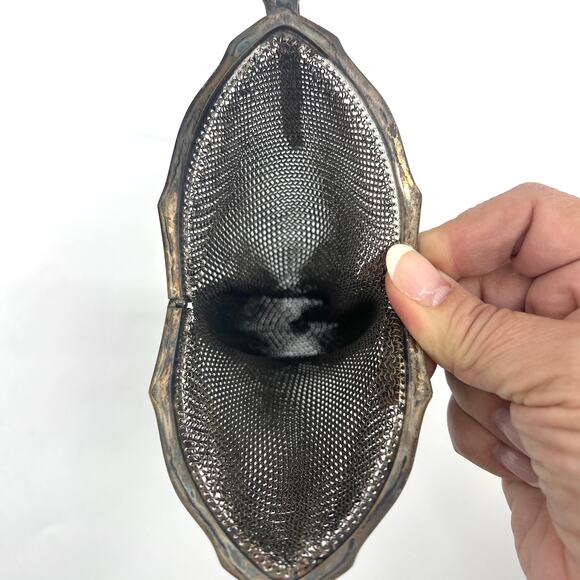 Antique German Silver Mesh Purse 8" x 3" on Strap - Picture 8 of 11